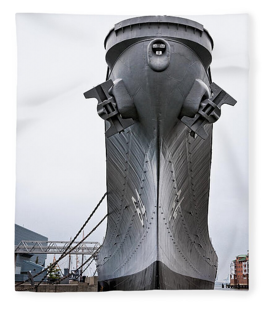 Ship Fleece Blanket featuring the photograph USS Wisconsin - Head-On by Christopher Holmes