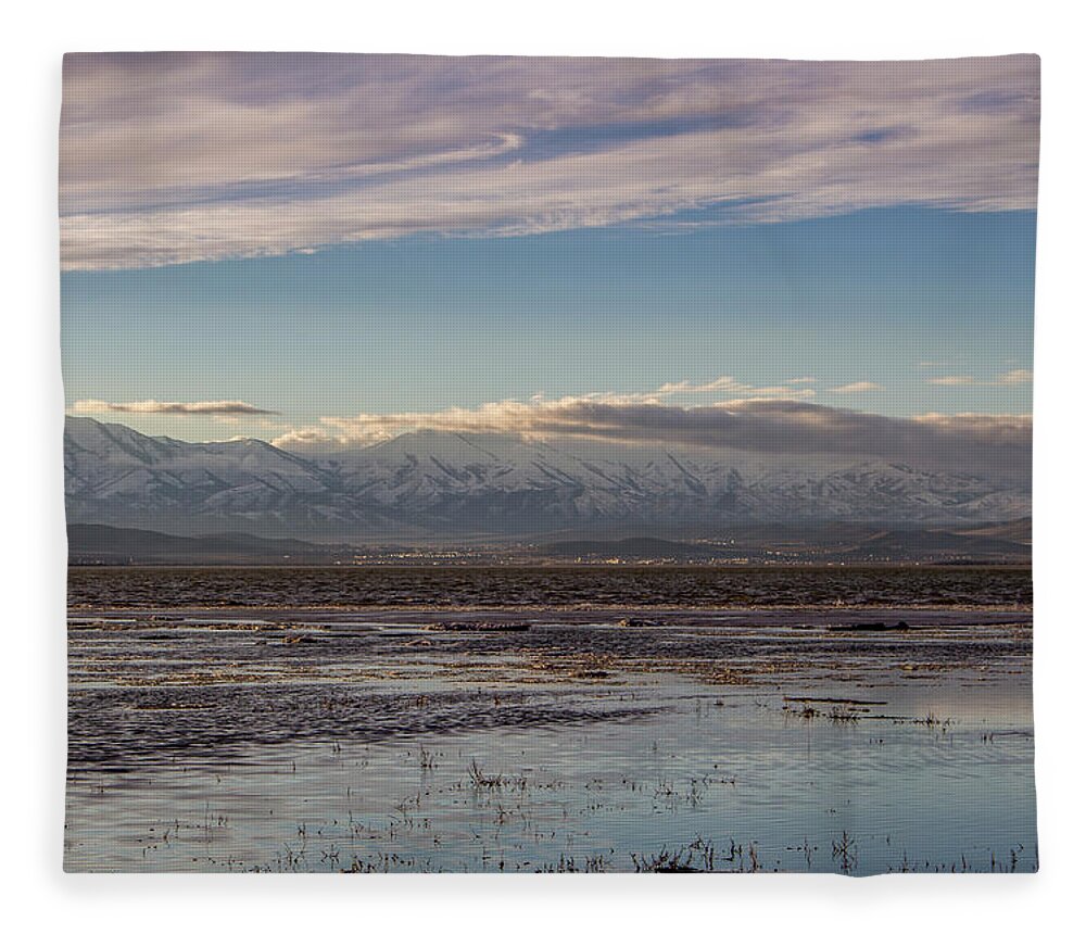 Utah Fleece Blanket featuring the photograph Utah Lake in February by K Bradley Washburn