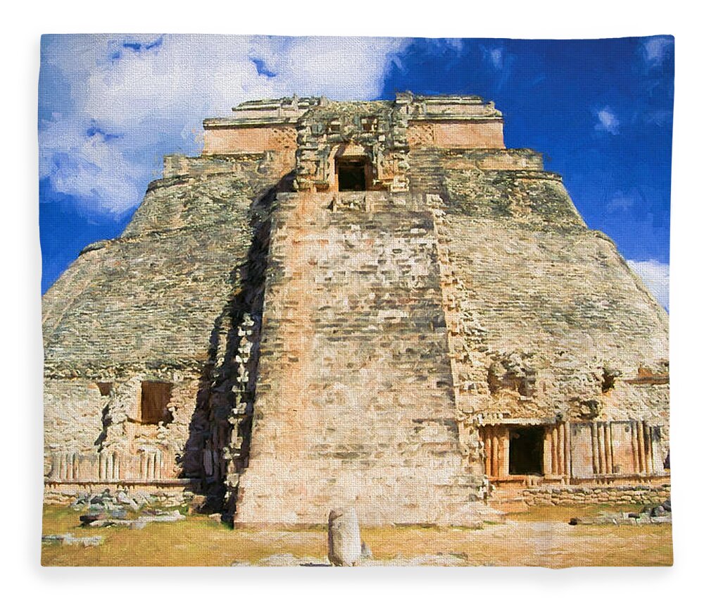 Maya Fleece Blanket featuring the digital art Uxmal Mayan Ruins by Roy Pedersen