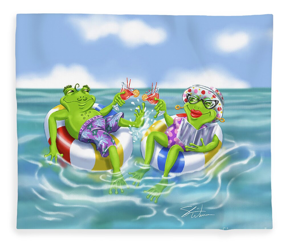 Frogs Fleece Blanket featuring the mixed media Vacation Happy Frog Couple by Shari Warren