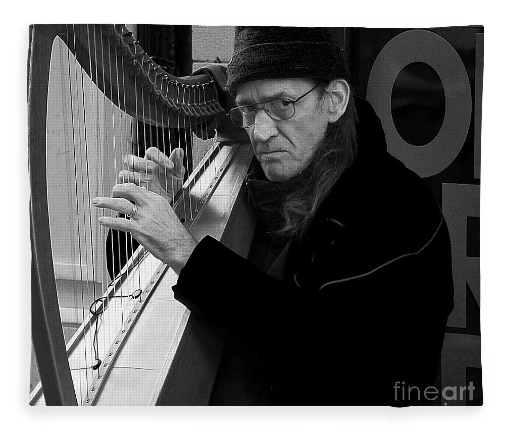 Black And White Portrait Fleece Blanket featuring the photograph Vagrant music by Elena Perelman