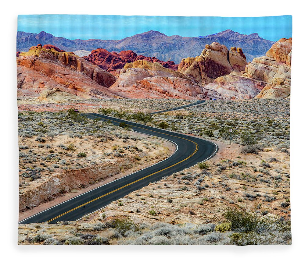 Landscape Fleece Blanket featuring the photograph Road Through The Valley of Fire by Paul Johnson