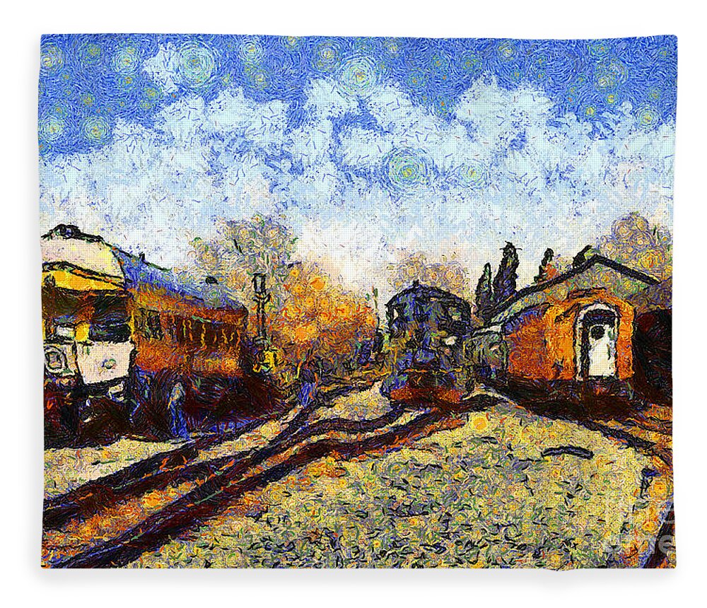 Transportation Fleece Blanket featuring the photograph Van Gogh.s Train Station 7D11513 by Wingsdomain Art and Photography