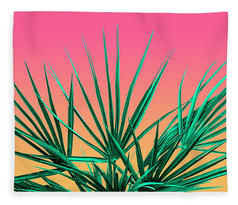 Palm Tree Fleece Blanket featuring the photograph Vaporwave Palm Life - Miami Sunset by Jennifer Walsh