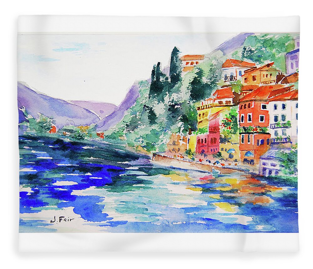 Lake Como Fleece Blanket featuring the painting Varenna on Lake Como by Jerry Fair