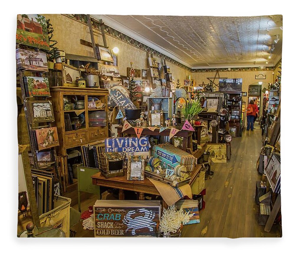 Antiques Fleece Blanket featuring the photograph Variety Store Interior by Kevin Craft