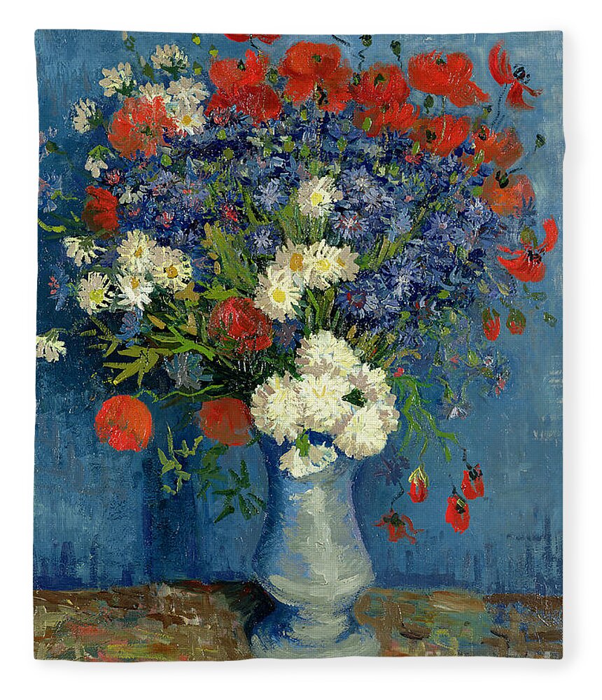 Still Fleece Blanket featuring the painting Vase with Cornflowers and Poppies by Vincent Van Gogh