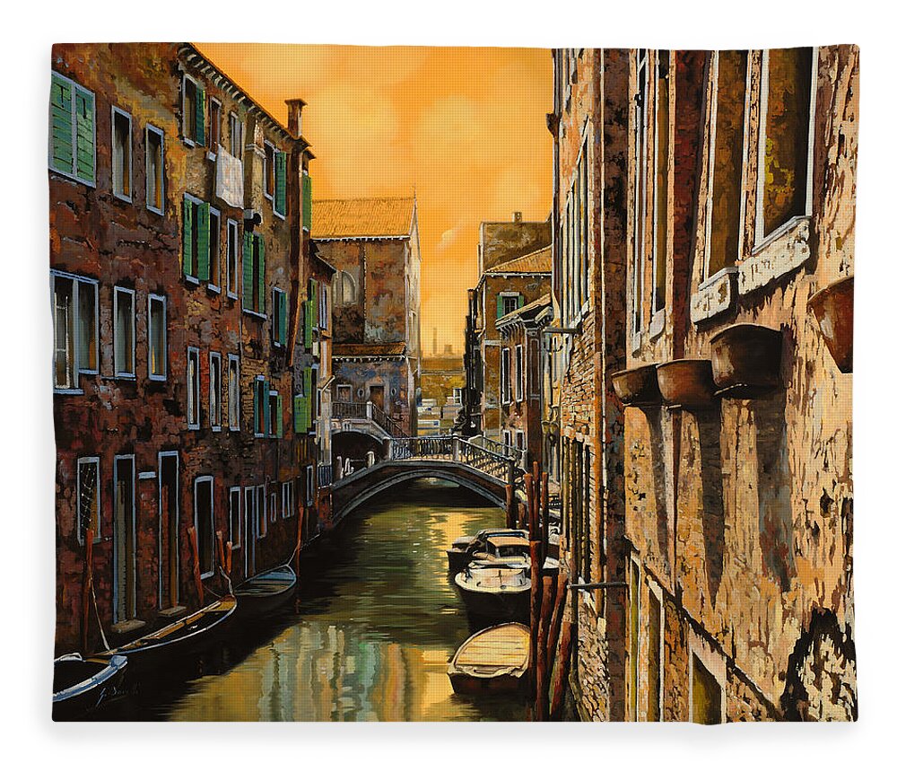 Venice Fleece Blanket featuring the painting Venezia Al Tramonto by Guido Borelli
