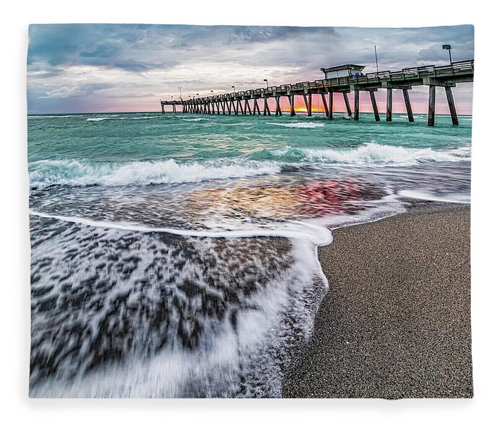 Turquoise Water Fleece Blanket featuring the photograph Venice Beach Moody Sunset by Joe Holley