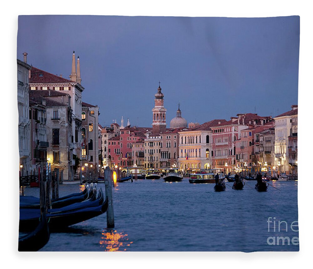 Venice Fleece Blanket featuring the photograph Venice Blue Hour 2 by Heiko Koehrer-Wagner