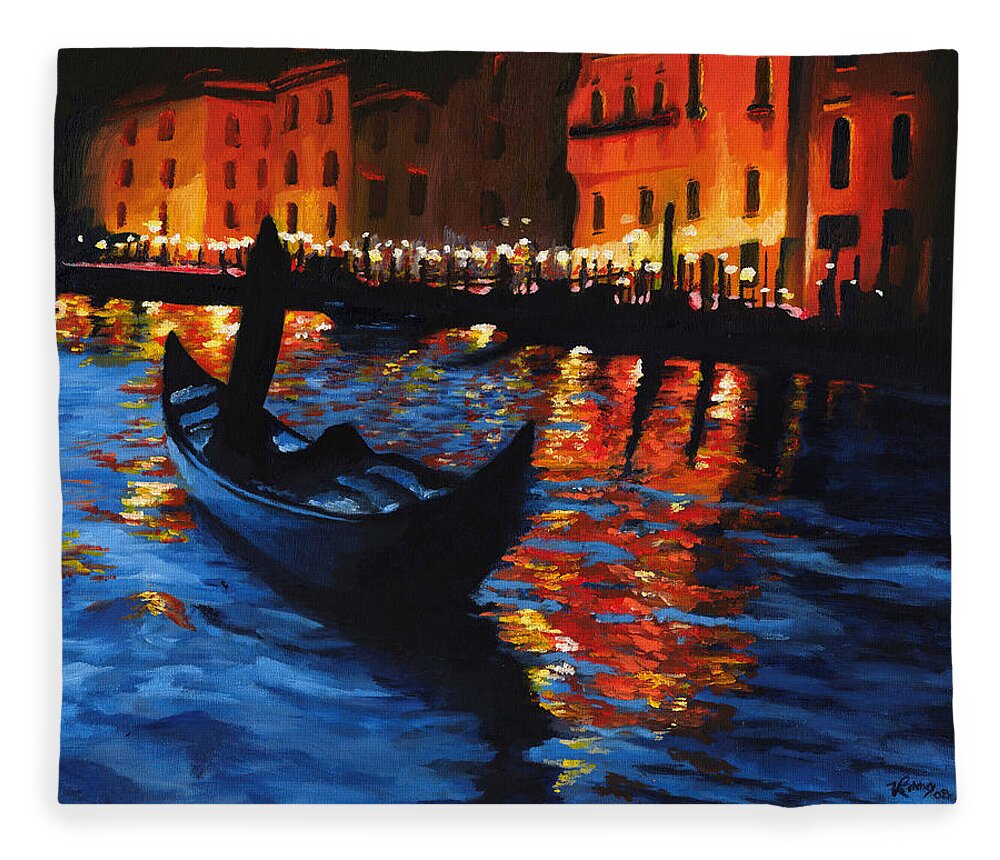 Landscape Fleece Blanket featuring the painting Venice Lights by Vic Ritchey