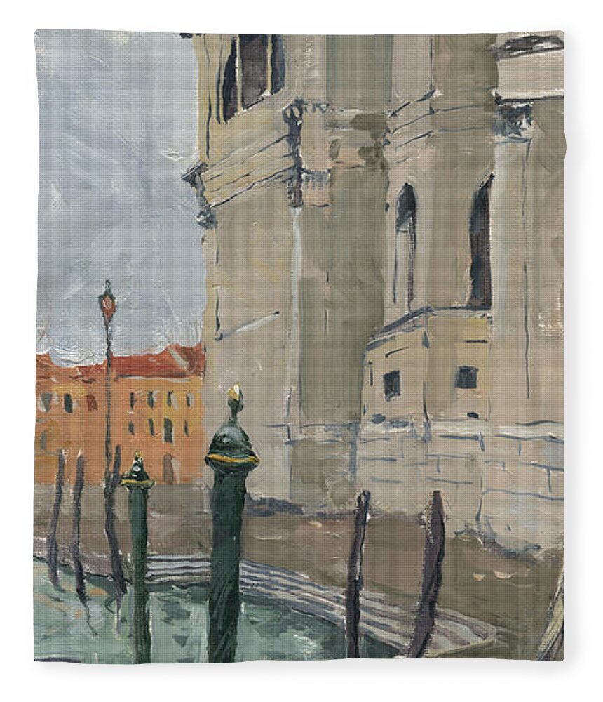 Venice Fleece Blanket featuring the painting Venice. Santa Maria Della Salute by Igor Sakurov