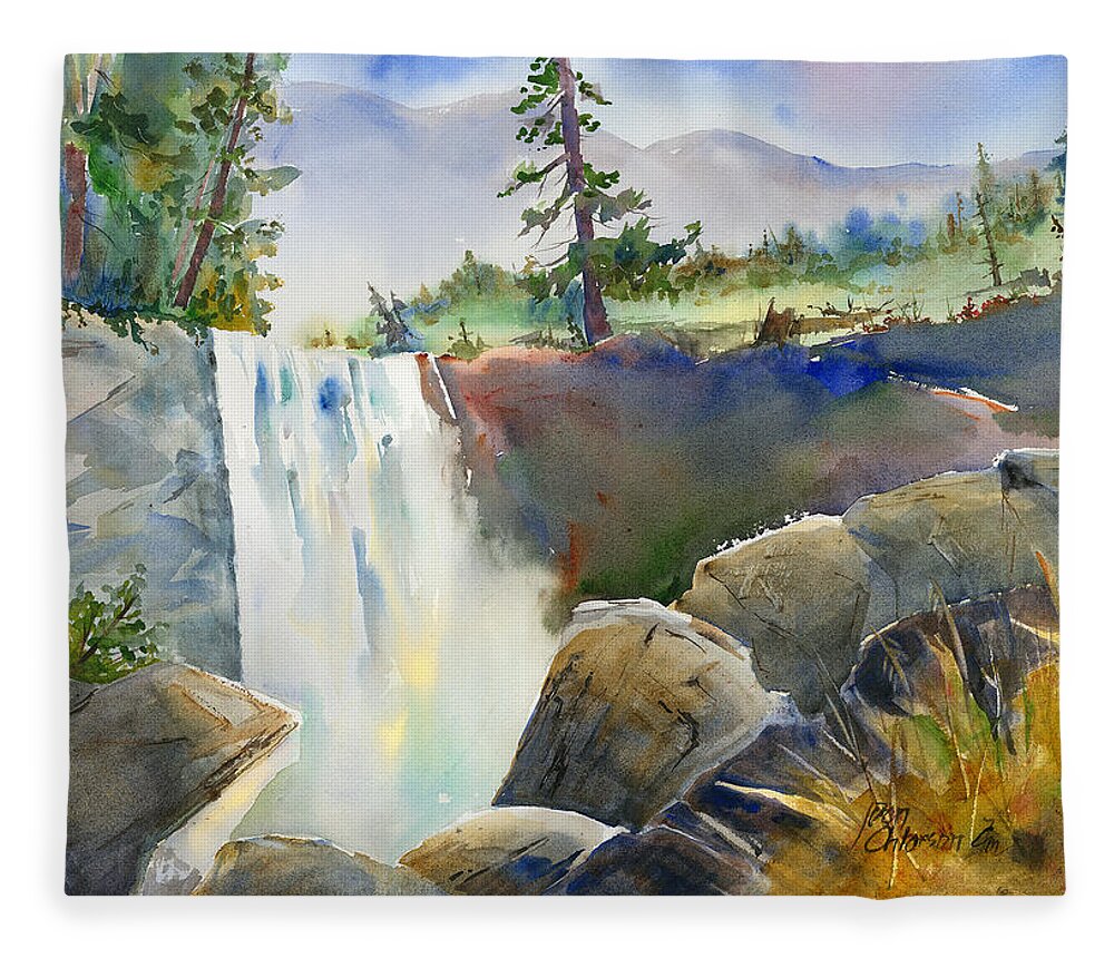 Vernal Falls Fleece Blanket featuring the painting Vernal Falls by Joan Chlarson