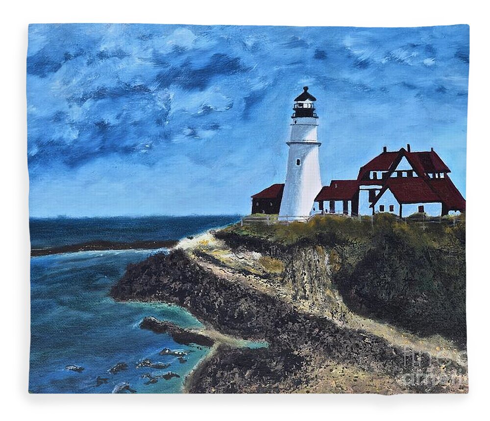  Fleece Blanket featuring the painting View from the North Portland Head Light by Barrie Stark
