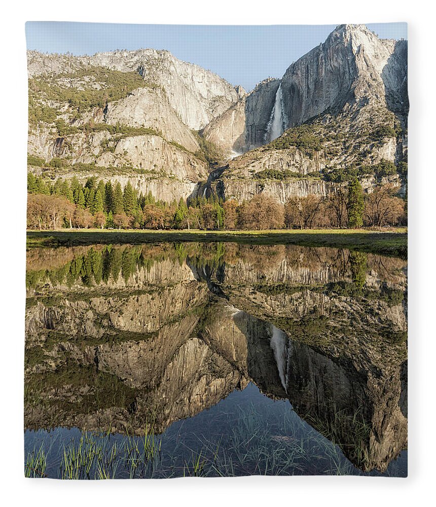 Yosemite Falls Fleece Blanket featuring the photograph View of Yosemite Falls from Cook's Meadow by Belinda Greb