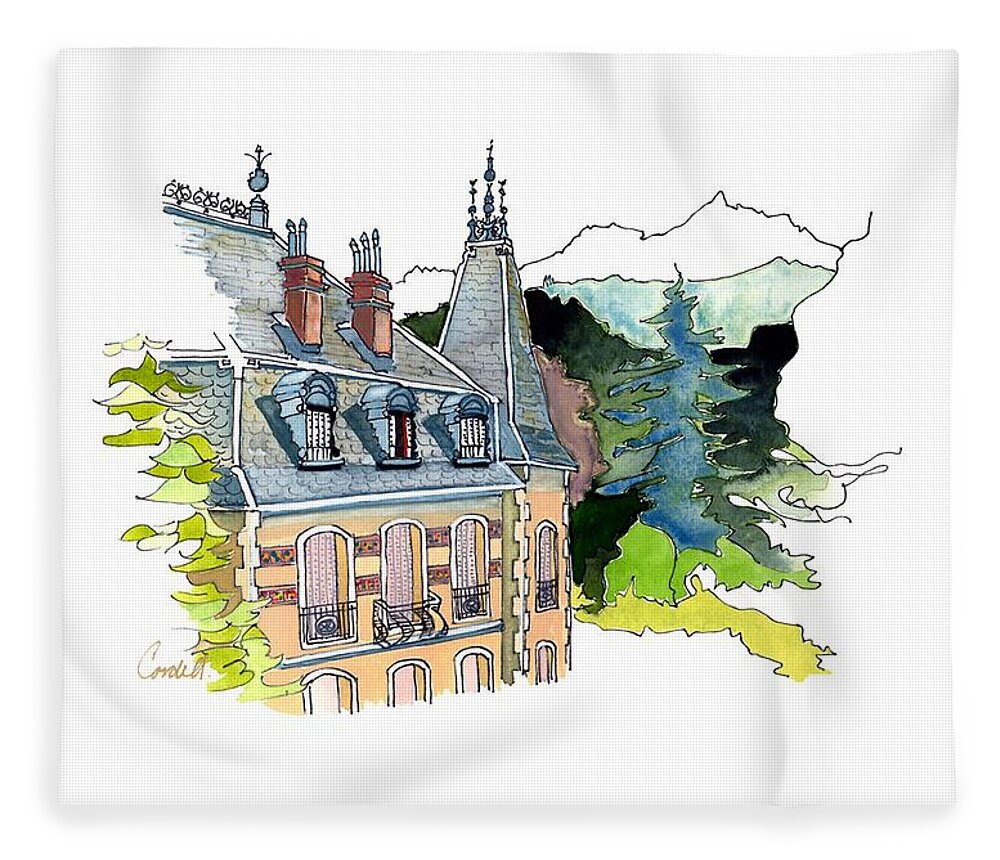 Historic Chateaux Fleece Blanket featuring the painting Villa 'Les Cytises', Barcelonnette, Haute Provence by Joan Cordell
