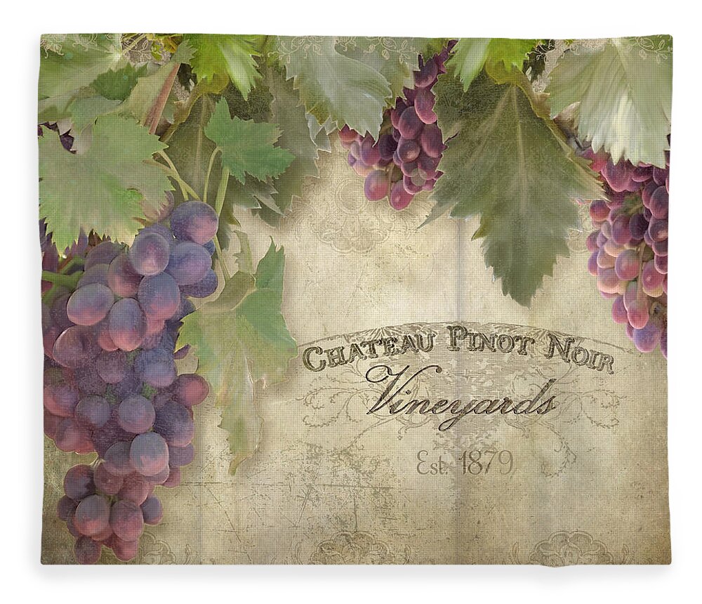 Pinot Noir Grapes Fleece Blanket featuring the painting Vineyard Series - Chateau Pinot Noir Vineyards Sign by Audrey Jeanne Roberts