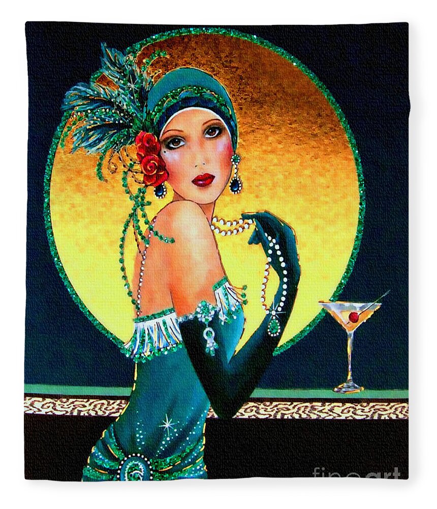 Art Deco Fleece Blanket featuring the painting Vintage 1920s Fashion Girl by Ian Gledhill