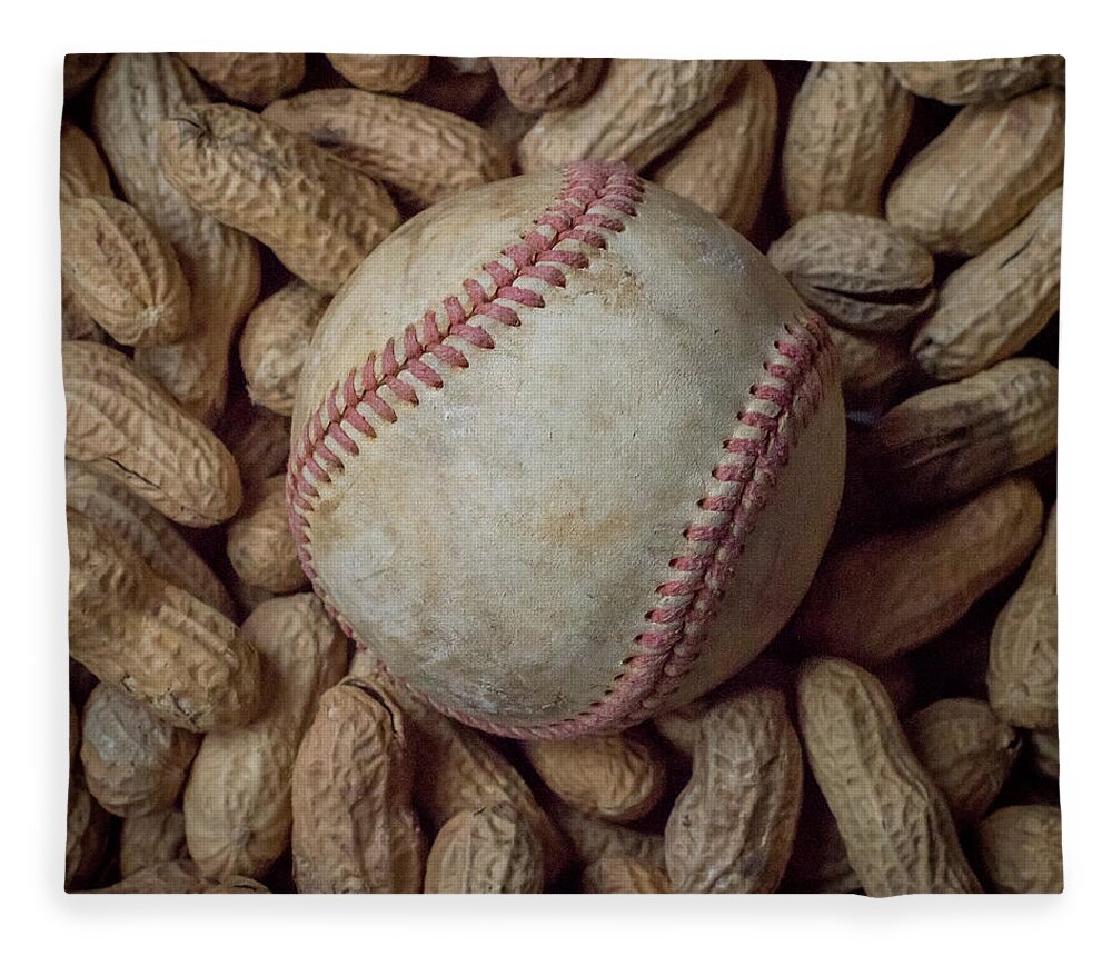 Terry D Photography Fleece Blanket featuring the photograph Vintage Baseball and Peanuts Square by Terry DeLuco