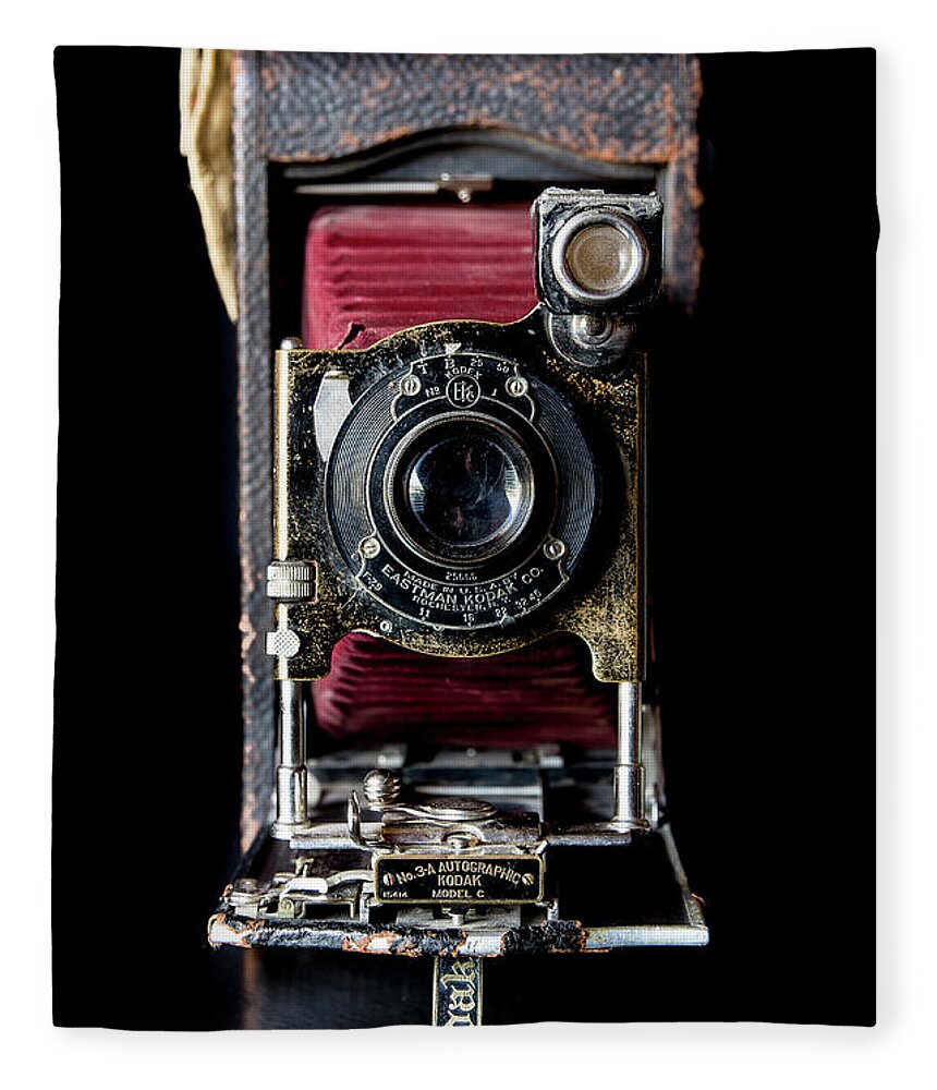 Vintage Camera Fleece Blanket featuring the photograph Vintage Bellows Camera by Adam Reinhart