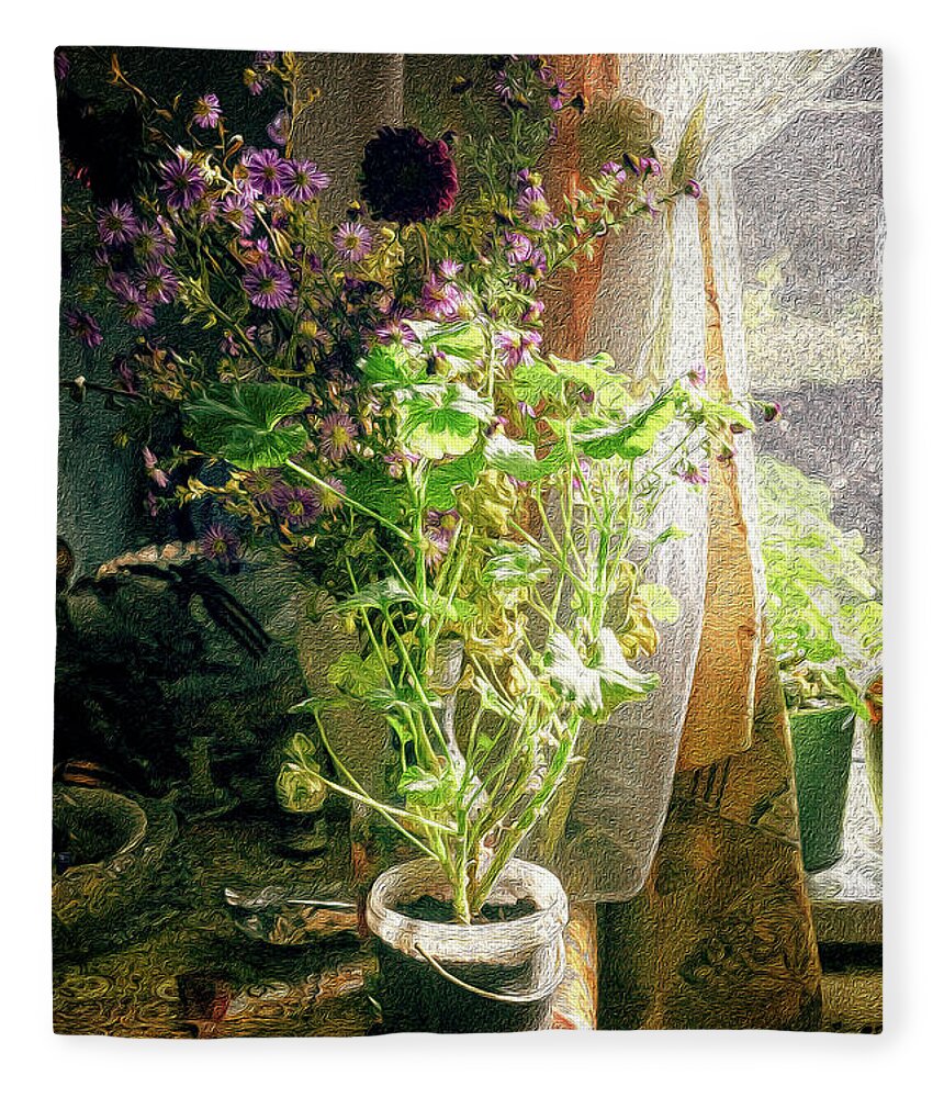 Geranium Flower Fleece Blanket featuring the photograph Vintage Classic Flower Still Life by John Williams