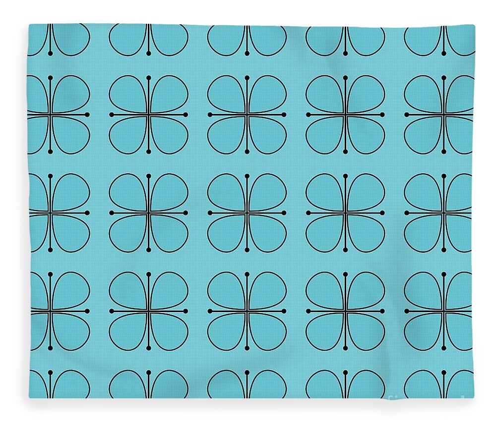Mid Century Modern Fleece Blanket featuring the digital art Vintage Floral in Turquoise by Donna Mibus