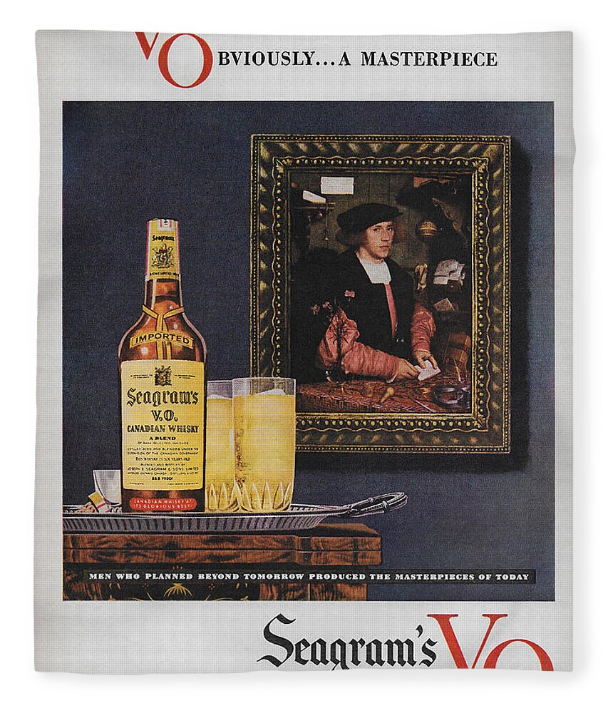 Seagram's Fleece Blanket featuring the mixed media Vintage Seagrams vo ad by James Smullins