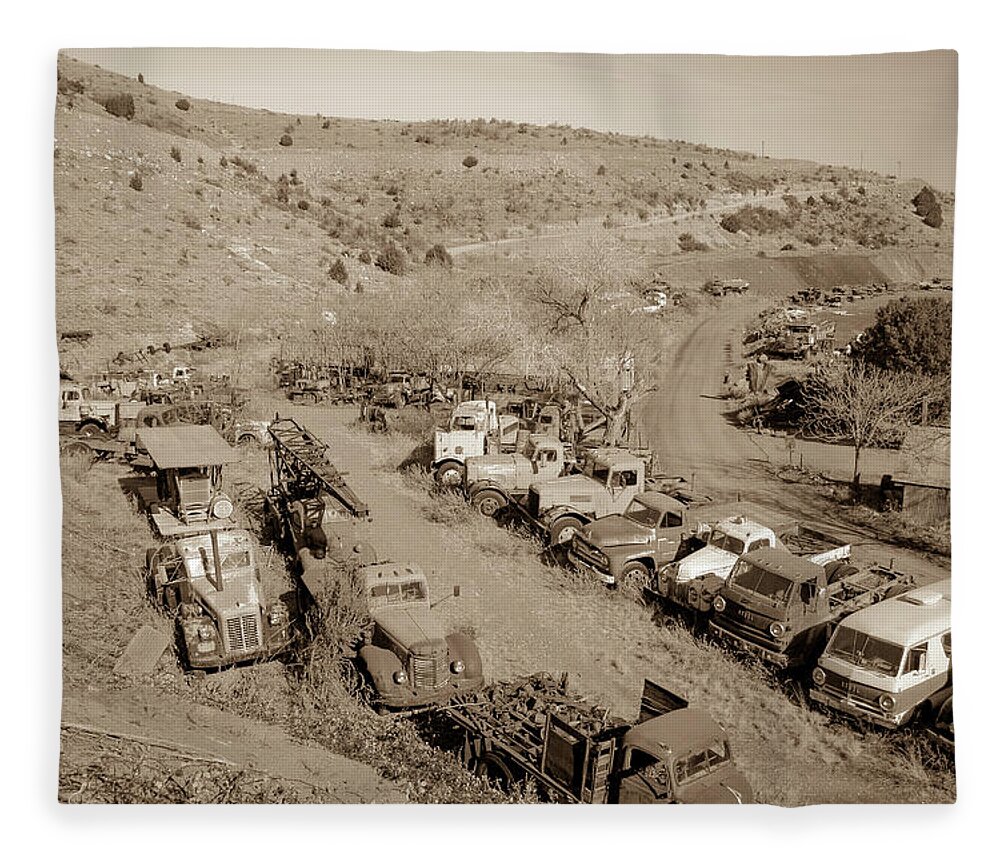 Vintage Fleece Blanket featuring the photograph Vintage Truck yard by Darrell Foster
