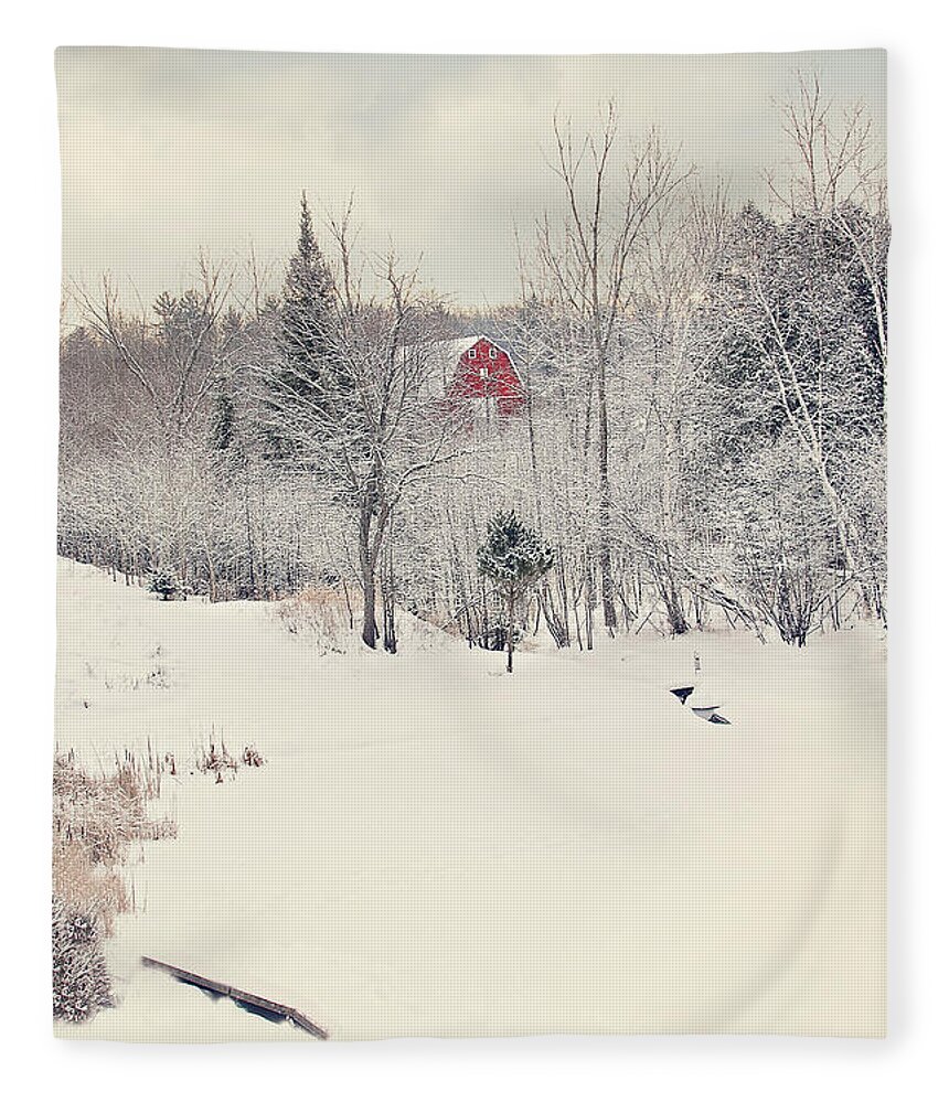 Vintage Winter Scene Print Fleece Blanket featuring the photograph Vintage Winter Scene Print by Gwen Gibson