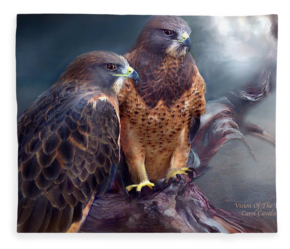 Hawk Fleece Blanket featuring the mixed media Vision Of The Hawk by Carol Cavalaris