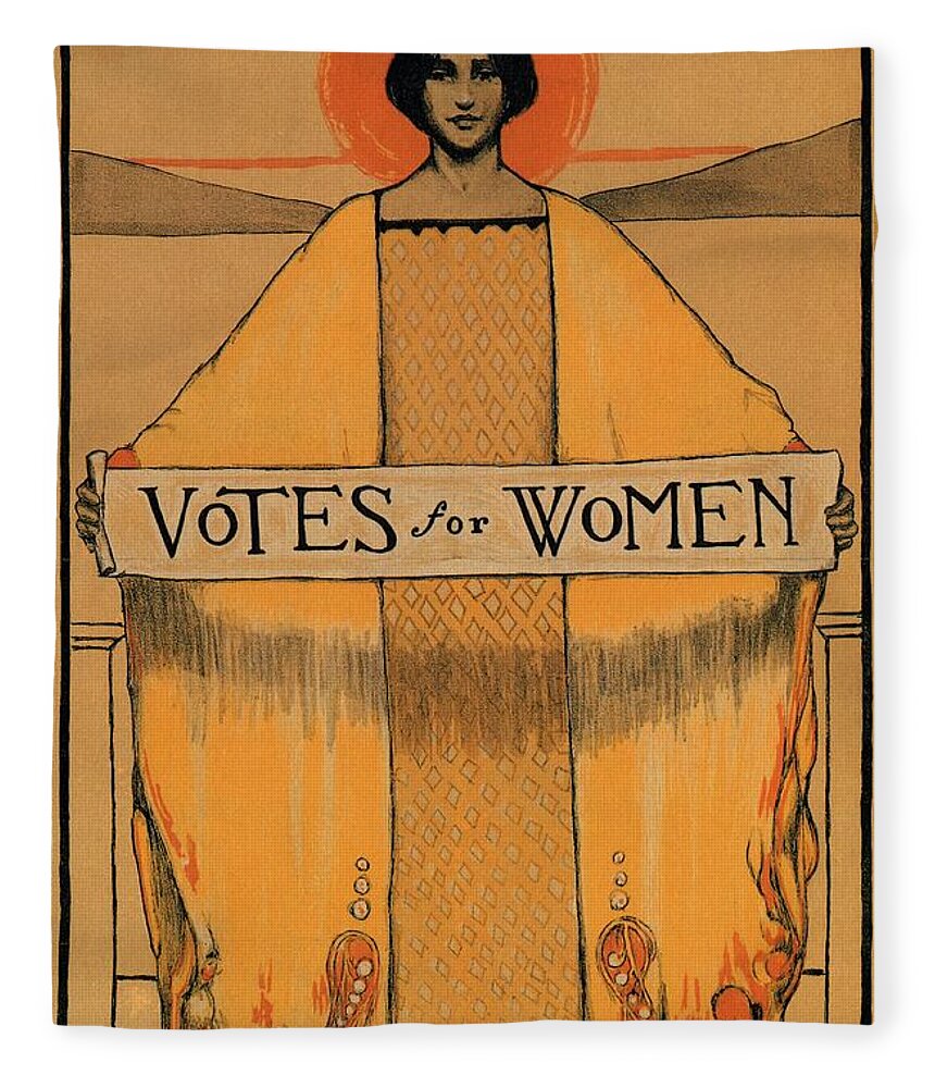 Votes For Women Fleece Blanket featuring the mixed media Votes for Women - Vintage Propaganda Poster by Studio Grafiikka