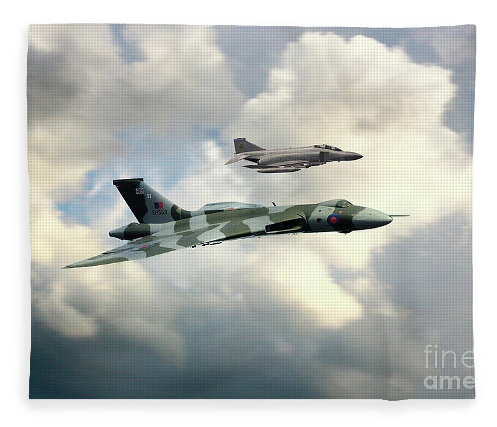 F4 Phantom Fleece Blanket featuring the digital art Vulcan and Phantom by Airpower Art