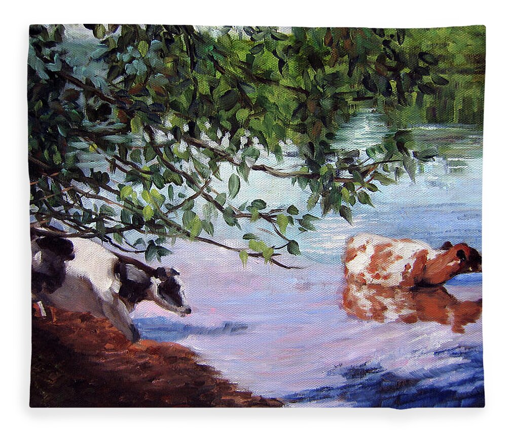 Cows Wading Fleece Blanket featuring the painting Wading by Marie Witte