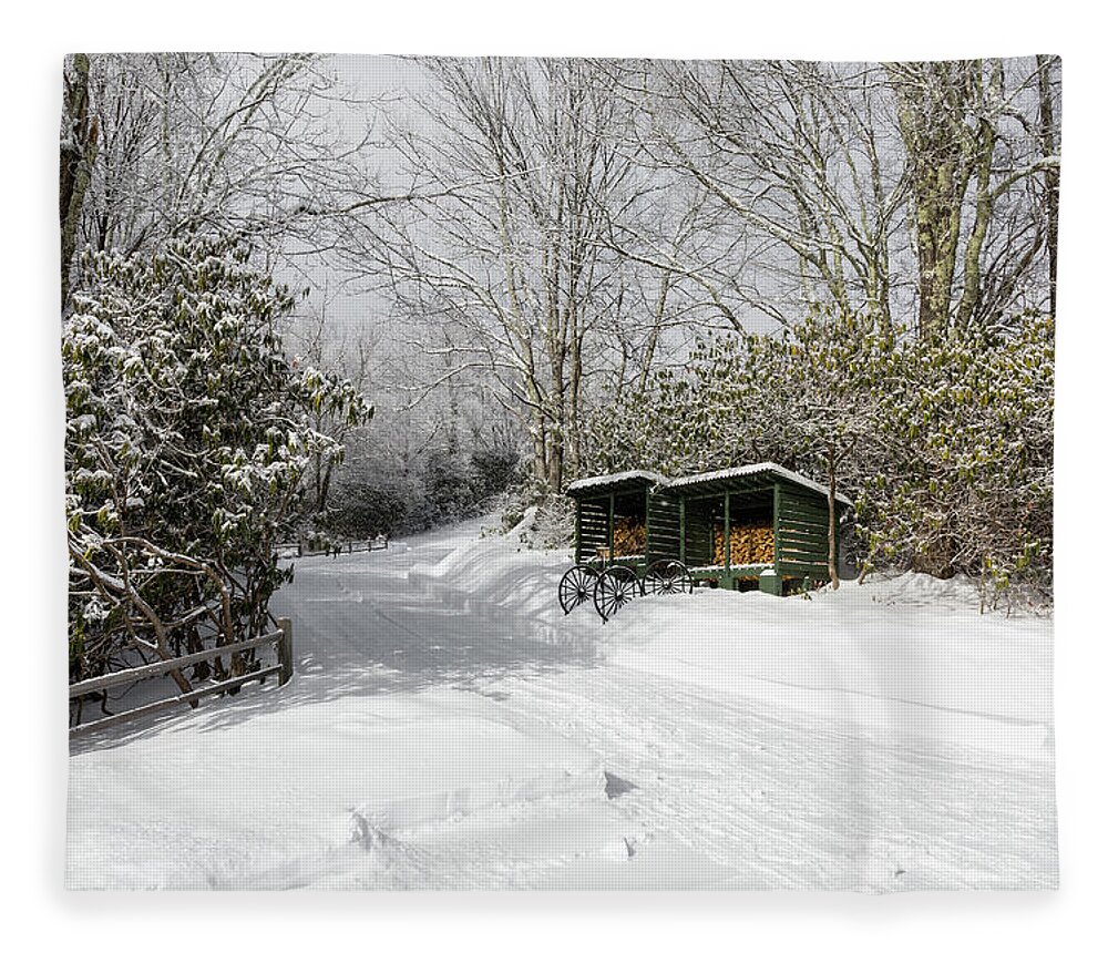 Snow Fleece Blanket featuring the photograph Wagon Wheels and Firewood by D K Wall