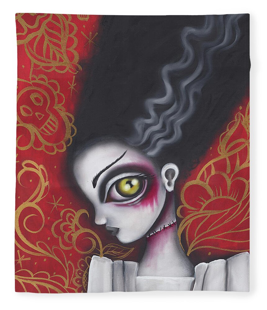 Halloween Fleece Blanket featuring the painting Waiting for Frankenstein by Abril Andrade