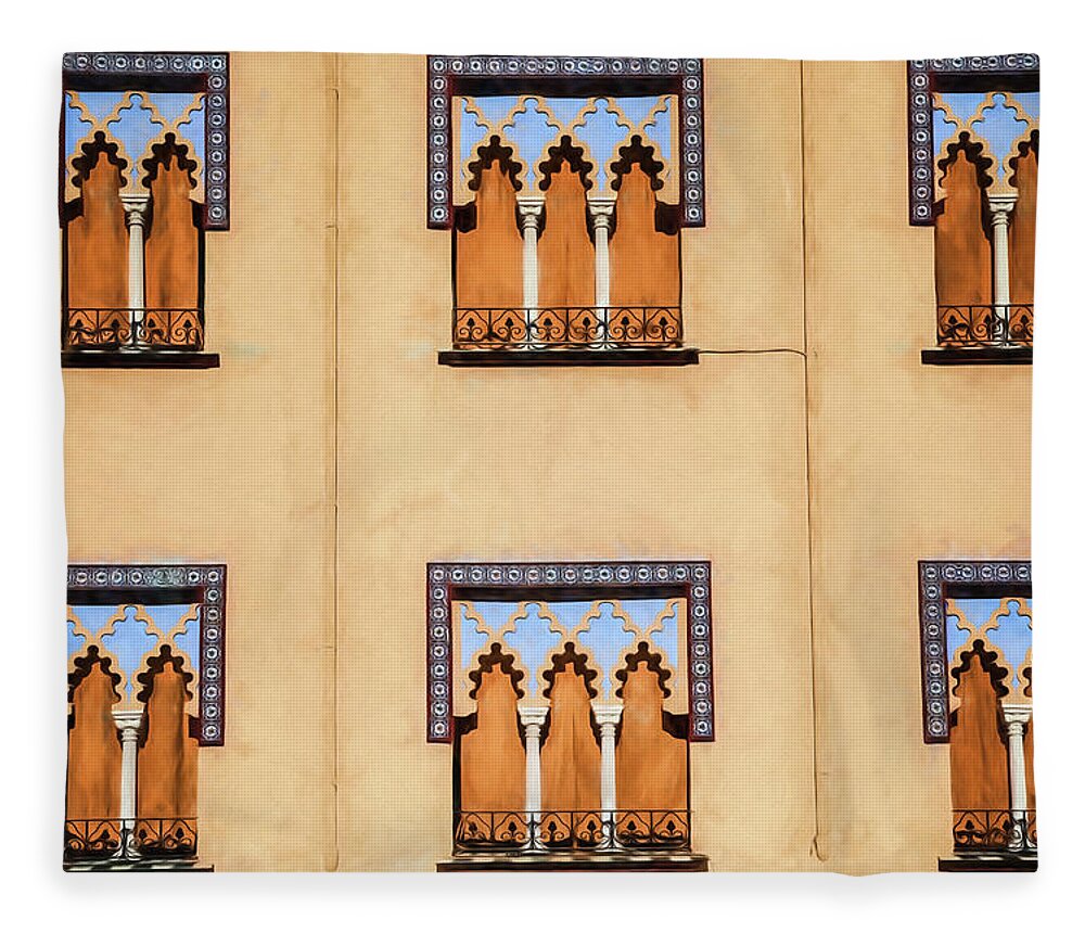 Arabic Fleece Blanket featuring the photograph Wall of Windows by David Letts