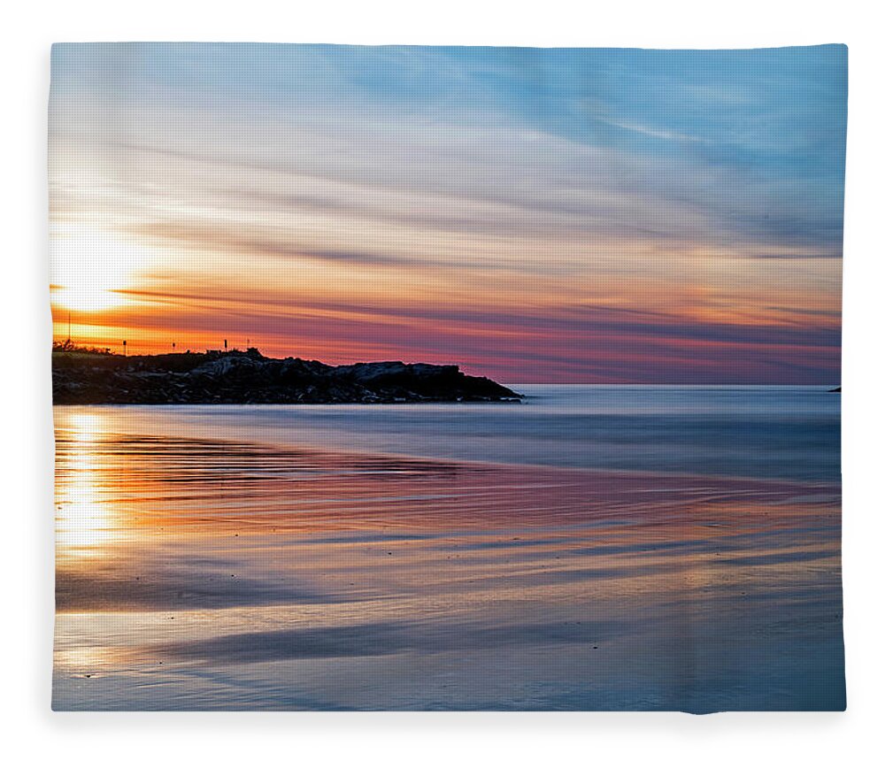 Rye Fleece Blanket featuring the photograph Wallis Sands Beach at Sunrine Rye NH by Toby McGuire