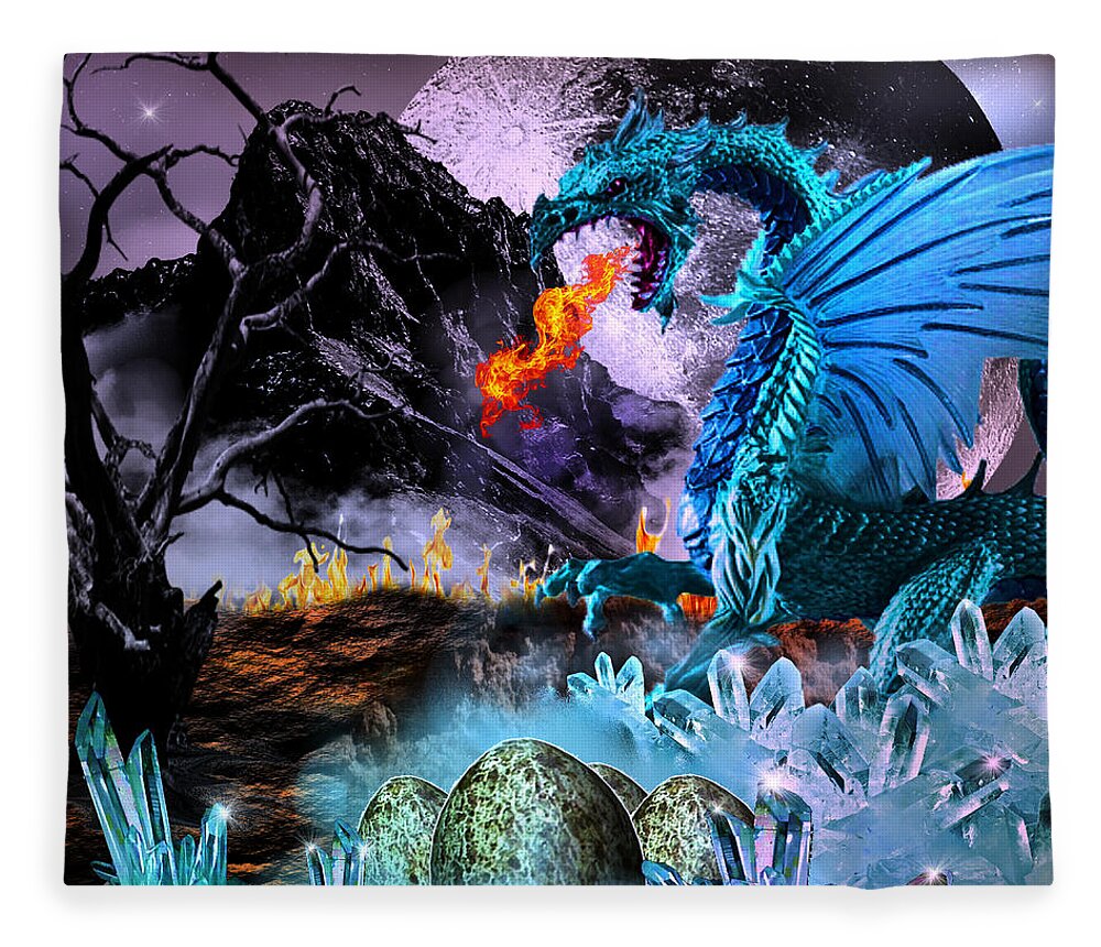 Digital Art Fleece Blanket featuring the digital art Warming of the Dragon Eggs by Artful Oasis
