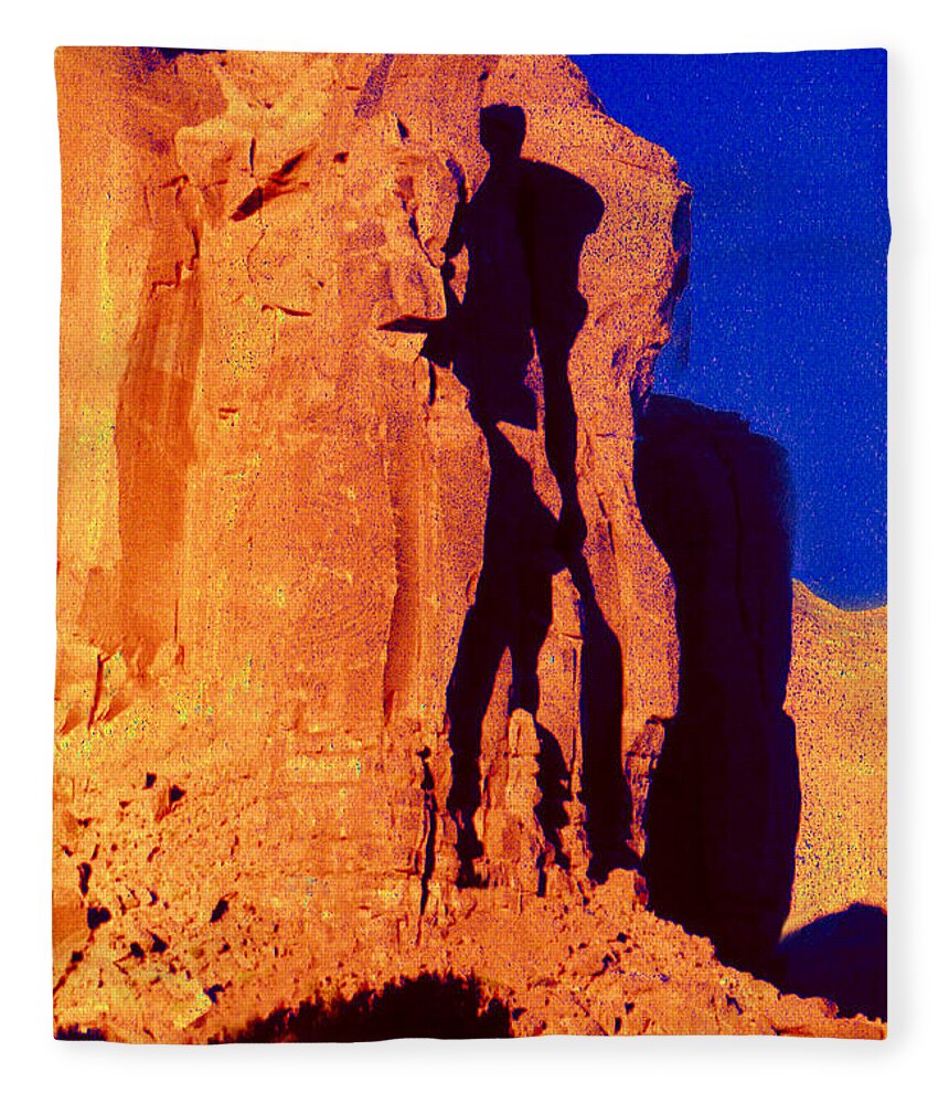 Southwest Landscape Fleece Blanket featuring the photograph Warrior in the Rock in Monument Valley by Joe Hoover