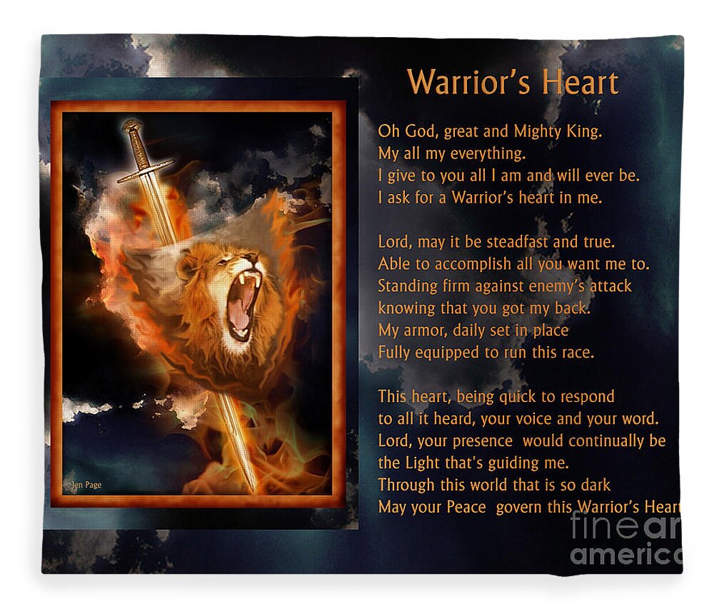 Jennifer Page Fleece Blanket featuring the digital art Warrior's Heart Poetry by Jennifer Page