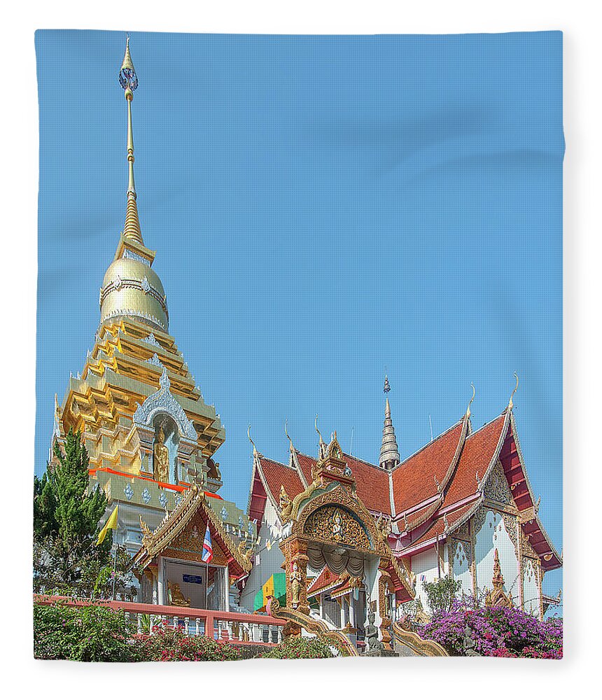 Scenic Fleece Blanket featuring the photograph Wat Phra That Doi Saket Phra That Chedi and Phra Wihan DTHCM2161 by Gerry Gantt