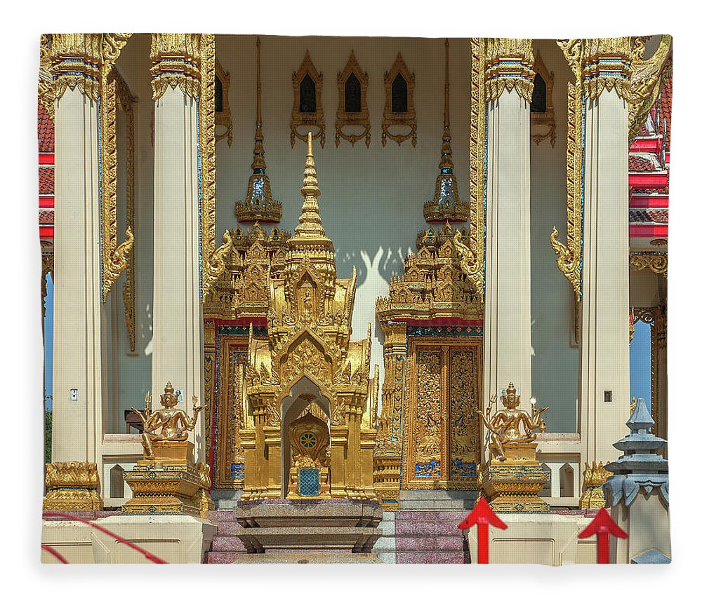 Temple Fleece Blanket featuring the photograph Wat Phrom Chariyawat Phra Ubosot Entrance DTHNS0118 by Gerry Gantt