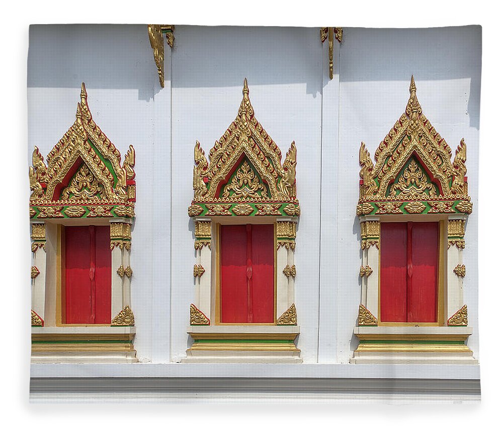 Temple Fleece Blanket featuring the photograph Wat Pradoem Phra Ubosot Windows DTHCP0086 by Gerry Gantt