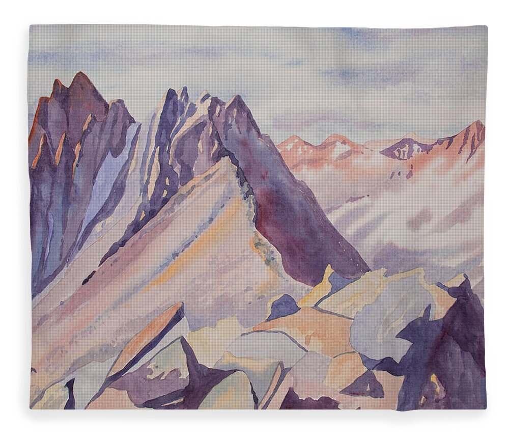 Mount Sneffels Fleece Blanket featuring the painting Watercolor - Near the top of Mount Sneffels by Cascade Colors