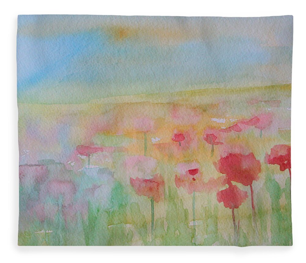 Flowers Fleece Blanket featuring the painting Watercolor Poppies by Julie Lueders 