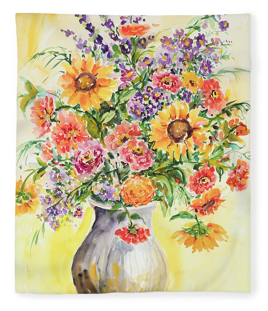 Flowers Fleece Blanket featuring the painting Watercolor Series 126 by Ingrid Dohm