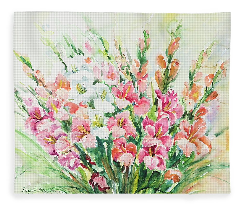 Flowers Fleece Blanket featuring the painting Watercolor Series 144 by Ingrid Dohm