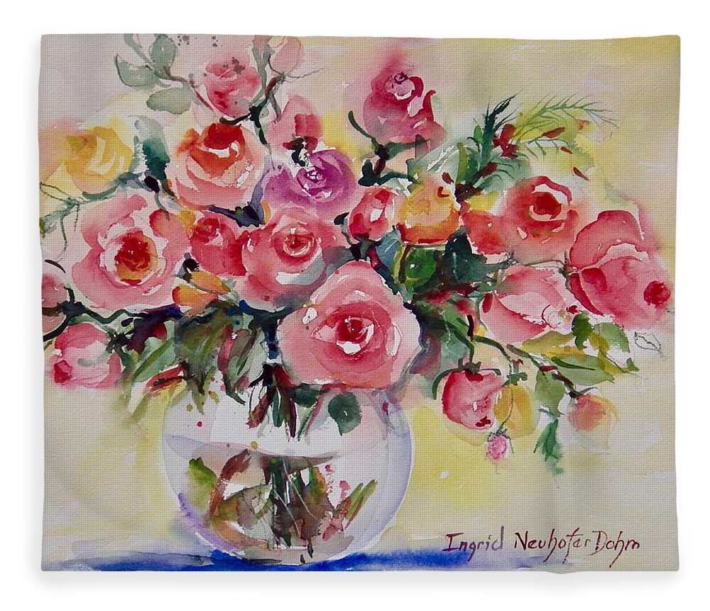 Flowers Fleece Blanket featuring the painting Watercolor Series 152 by Ingrid Dohm