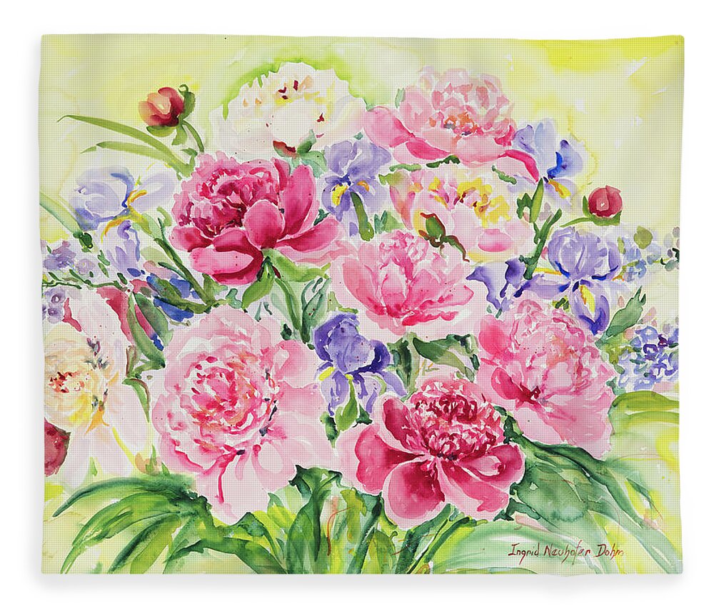 Flowers Fleece Blanket featuring the painting Watercolor Series 153 by Ingrid Dohm