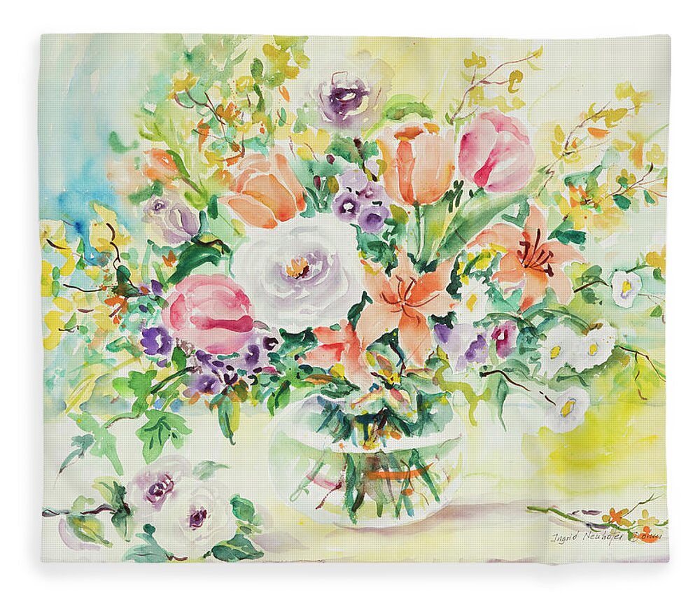 Flowers Fleece Blanket featuring the painting Watercolor Series 161 by Ingrid Dohm
